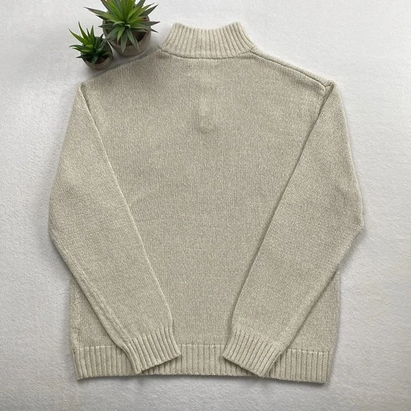 Chaps Knit Mock Neck Quarter Button Elbow Patch Long Sleeve Pullover Sweater - Picture 2 of 16